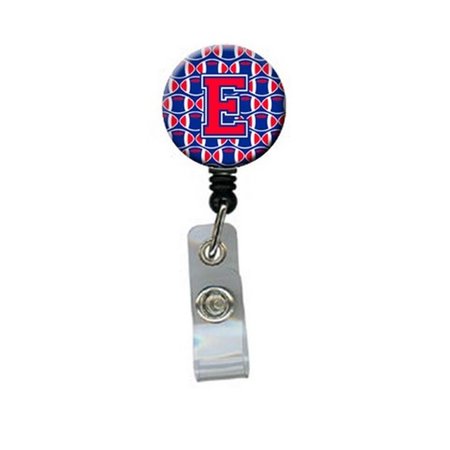 CAROLINES TREASURES Letter E Football Harvard Crimson and Yale Blue Retractable Badge Reel CJ1076-EBR